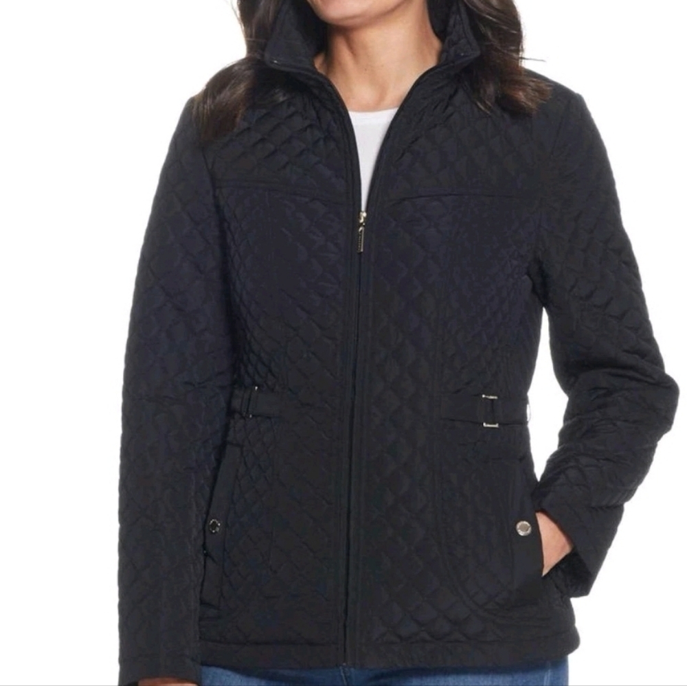 Gallery Womens Black Equestrian Quilted Texture Water Resistant Jacket